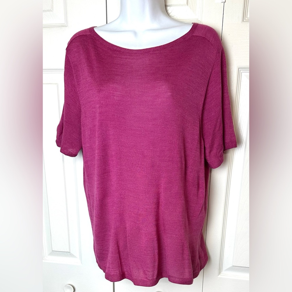 ST. JOHN Pink Lightweight Knit Wool Silk Blouse Shirt Top Boat Neck Pullover